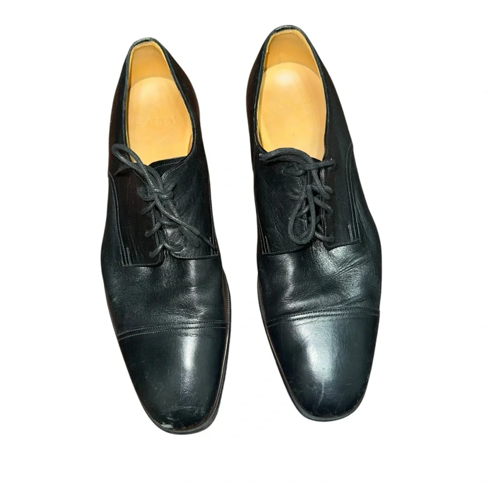 BALLY Tayson Black leather Cap toe Derby Shoes Men's US 10.5 EEE Switzerland EUC